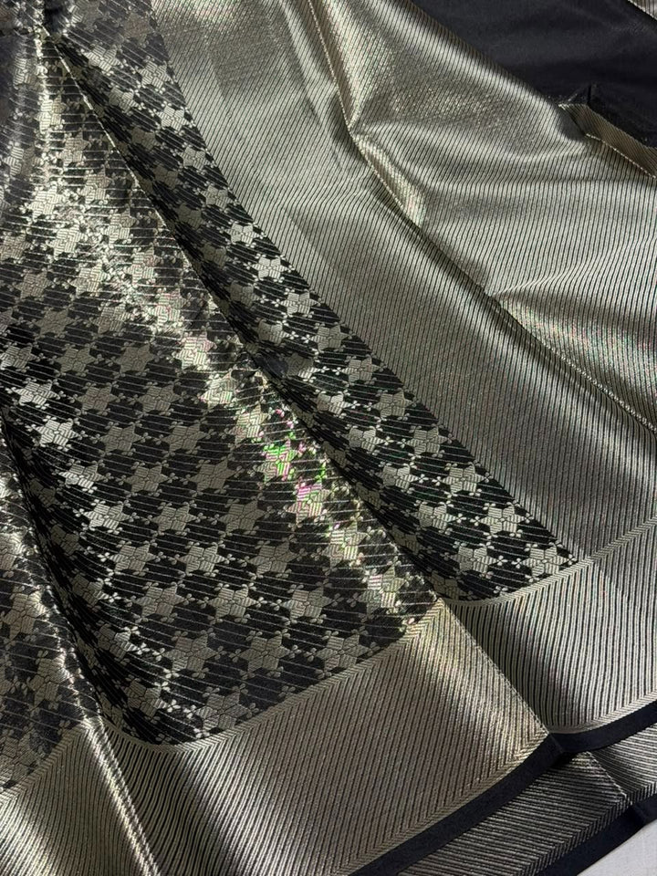 Jet Black Brocade Softsilk Banarasi Saree