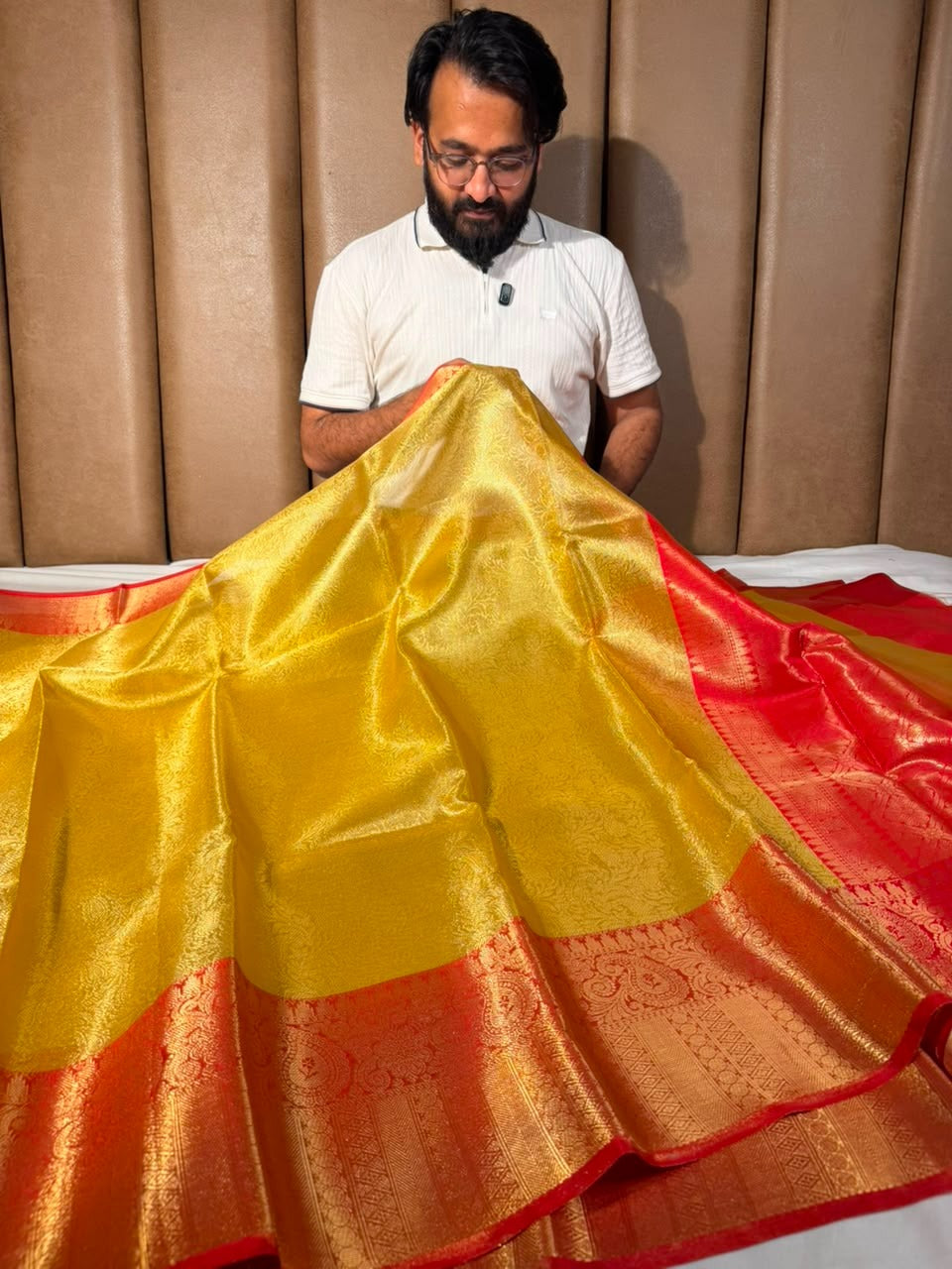 Bright Gold Brocade Tissue Banarasi Saree