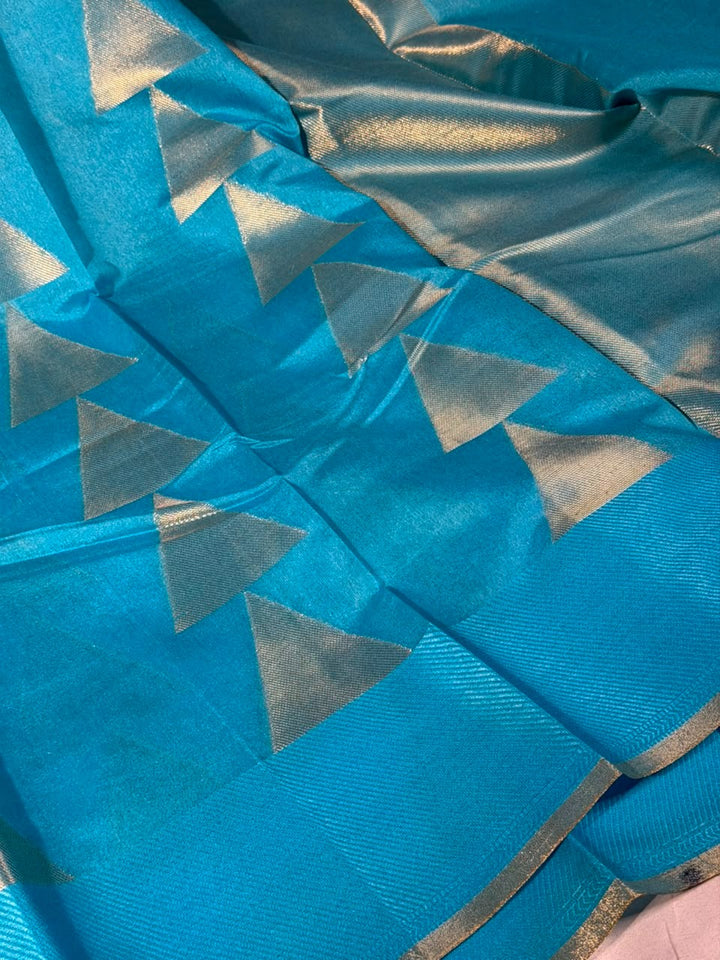 Firozi Blue Temple Design Soft Cotton Saree