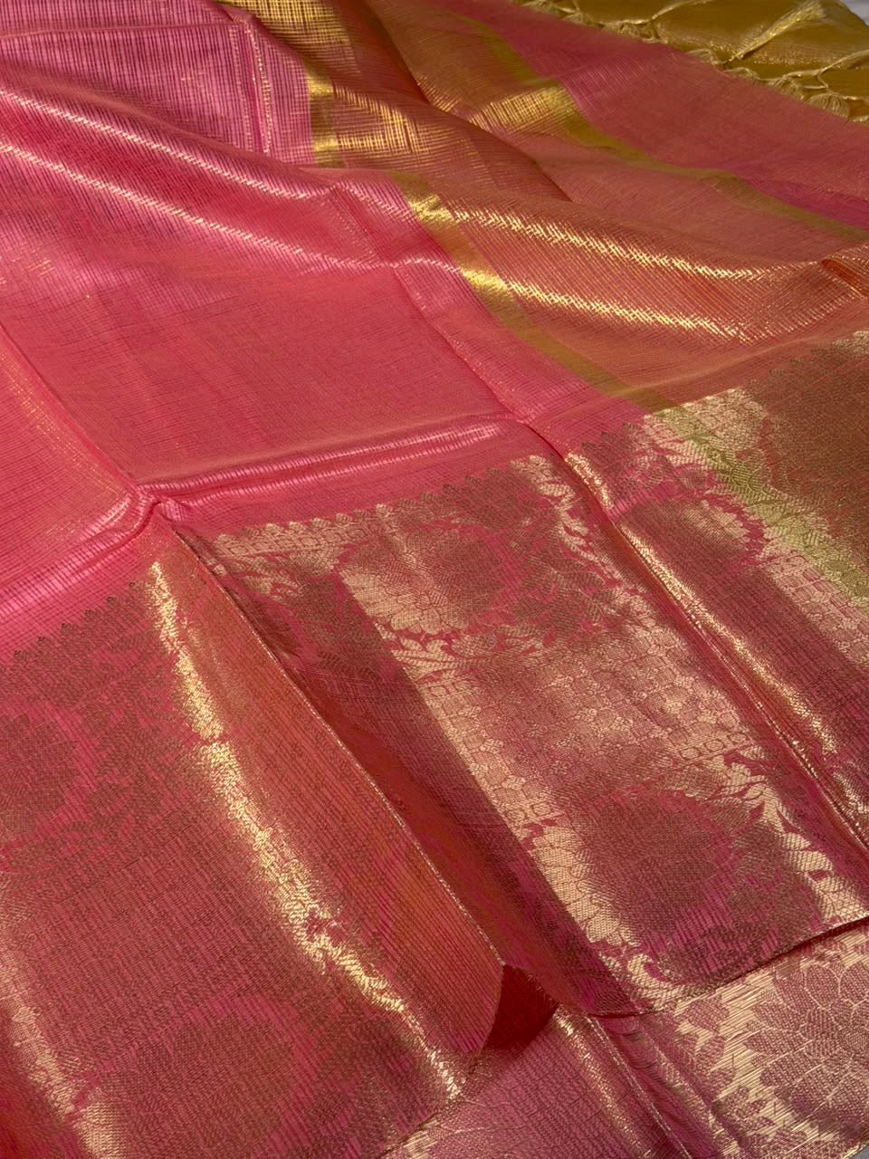 Light Pink Checks Weave Kota Banarasi Saree