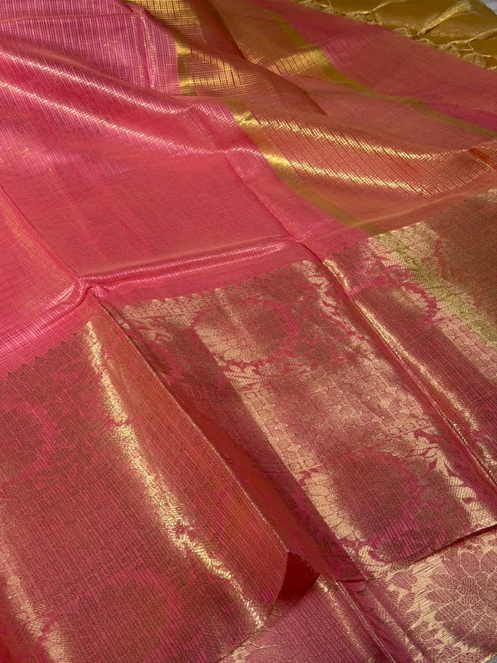 Light Pink Checks Weave Kota Banarasi Saree