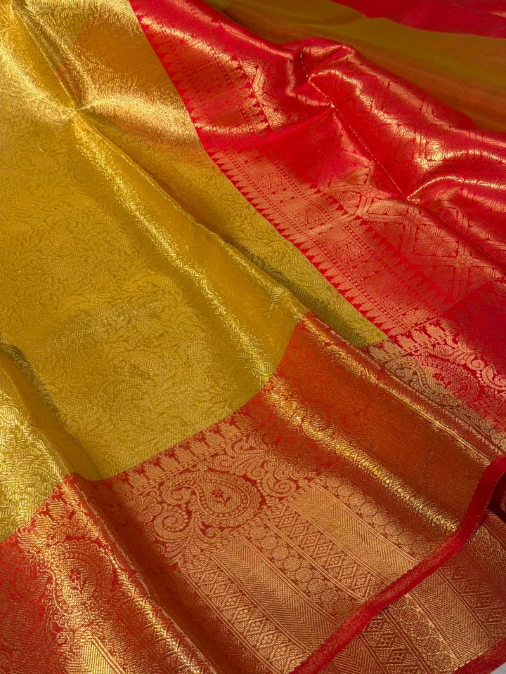 Light Gold Brocade Tissue kanjivaram Saree