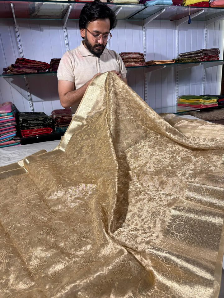 premium banarasi tissue saree with rich chikankari work yet lightweight