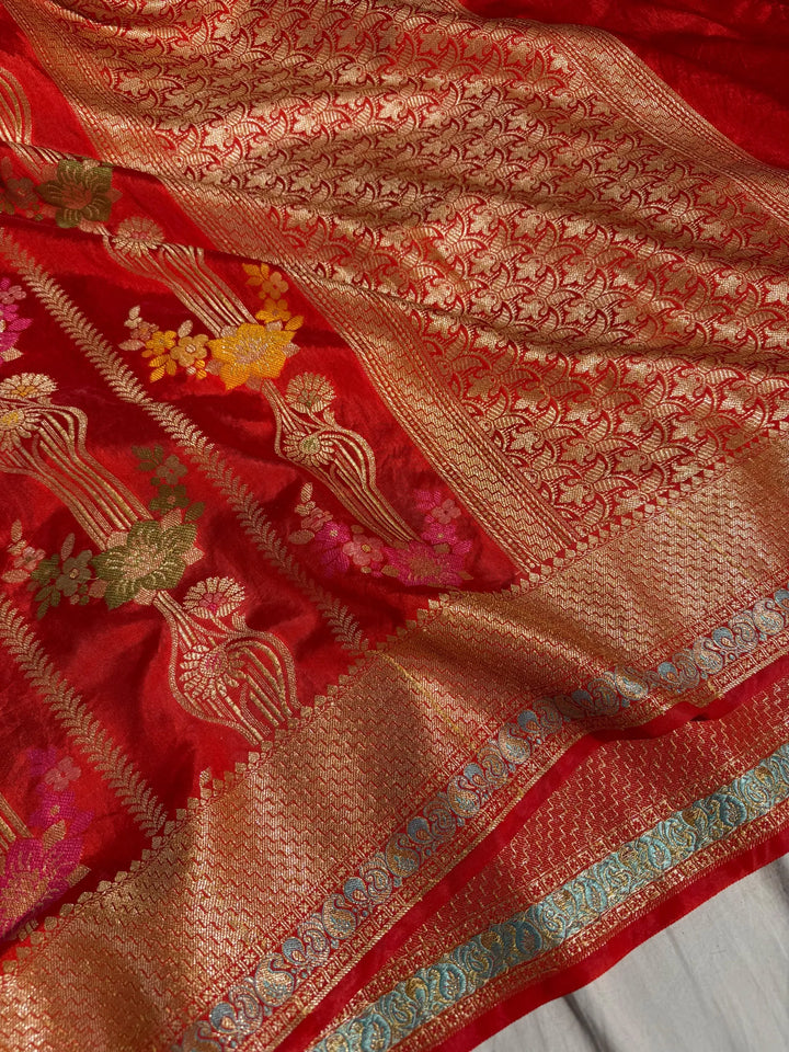 Orange banarasi warm silk saree with exclusive heritage design pattern and rich pallu