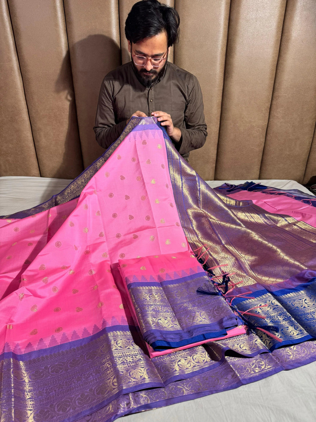 premium dharmavarm pattu silk saree with contrast rich pallu and blouse 