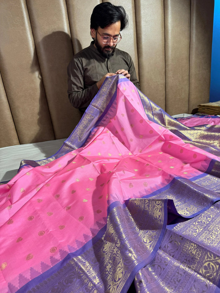 premium dharmavarm pattu silk saree with contrast rich pallu and blouse 