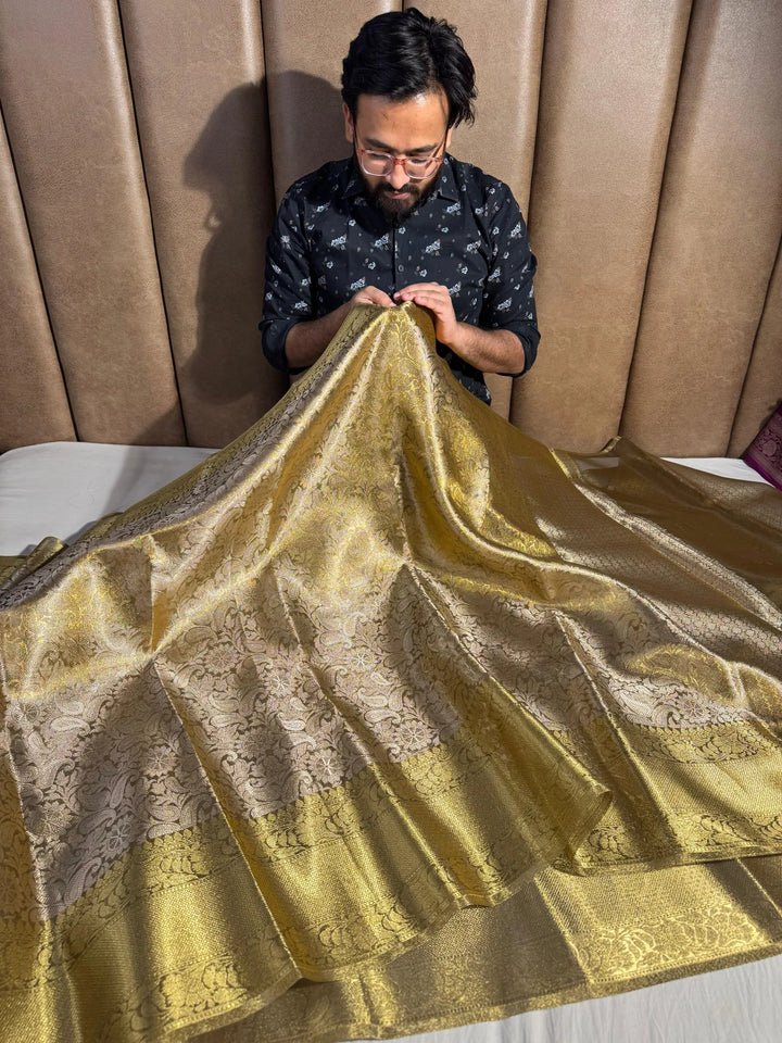 Premium kanjivaram tissue silk saree with rich pallu and blouse