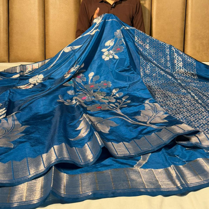 Cobalt Blue Heritage Meenakari Chinia Banarasi Saree