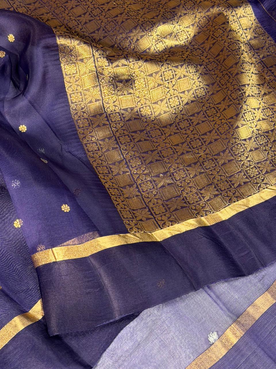 Handwoven Pure Organza Silk Purple Banarasi Saree