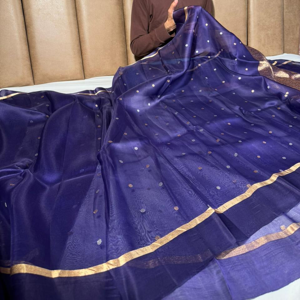 Handwoven Pure Organza Silk Purple Banarasi Saree