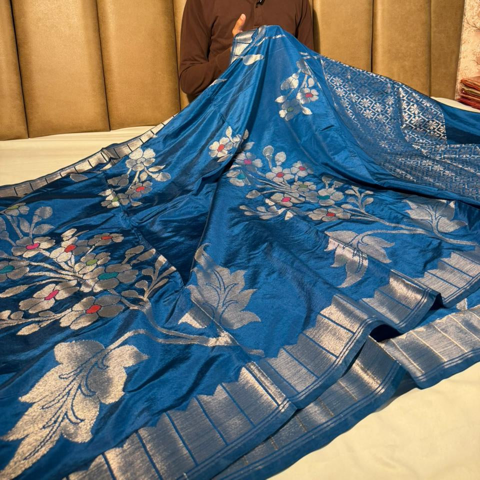 Cobalt Blue Heritage Meenakari Chinia Banarasi Saree