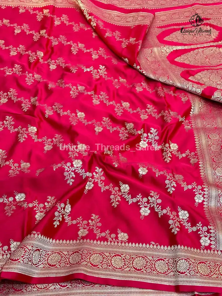 Rani Pink Mashru Katan Silk Leheriya Weave Banarasi Saree