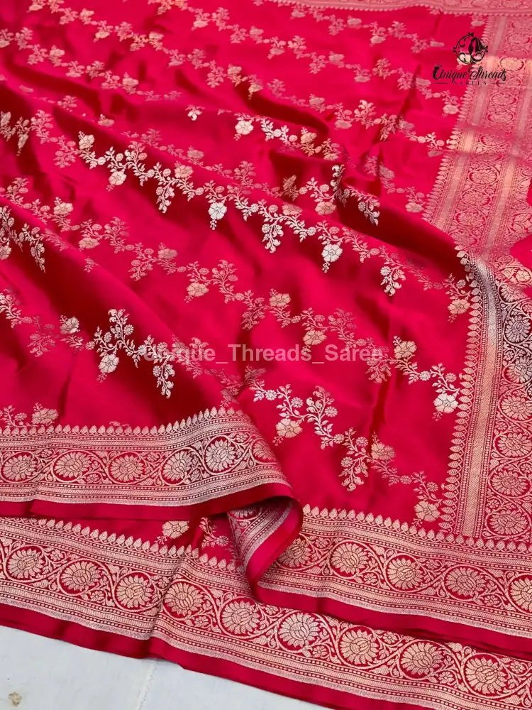 Rani Pink Mashru Katan Silk Leheriya Weave Banarasi Saree