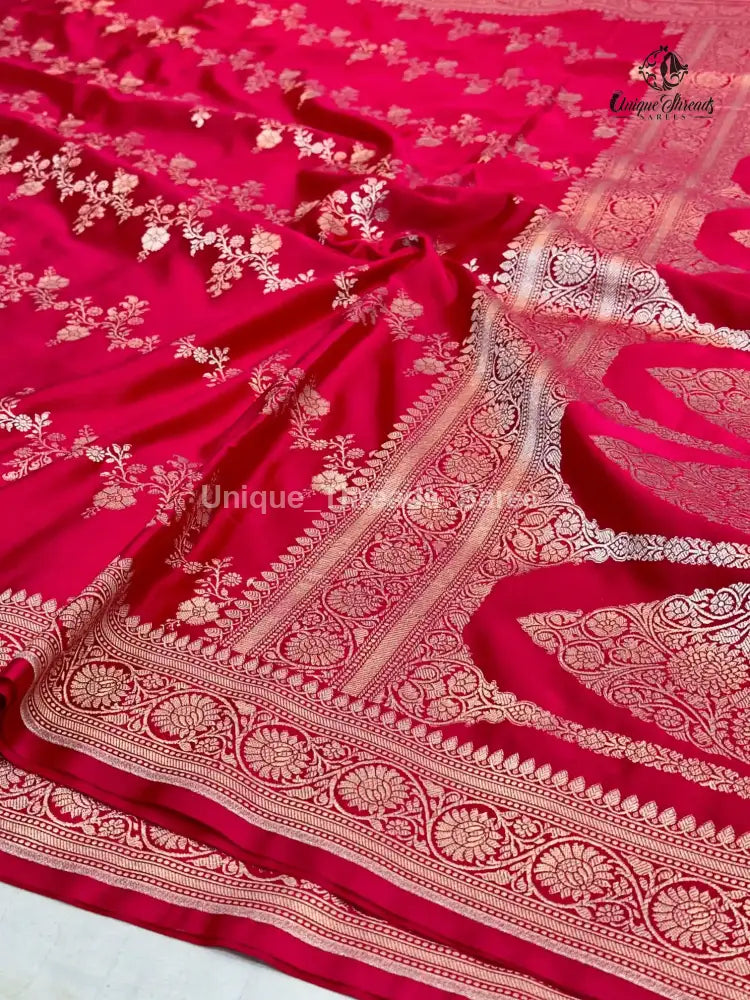 Rani Pink Mashru Katan Silk Leheriya Weave Banarasi Saree