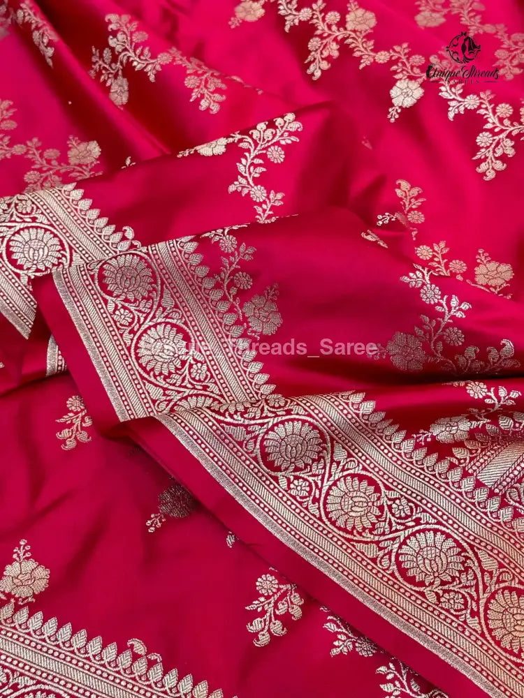 Rani Pink Mashru Katan Silk Leheriya Weave Banarasi Saree