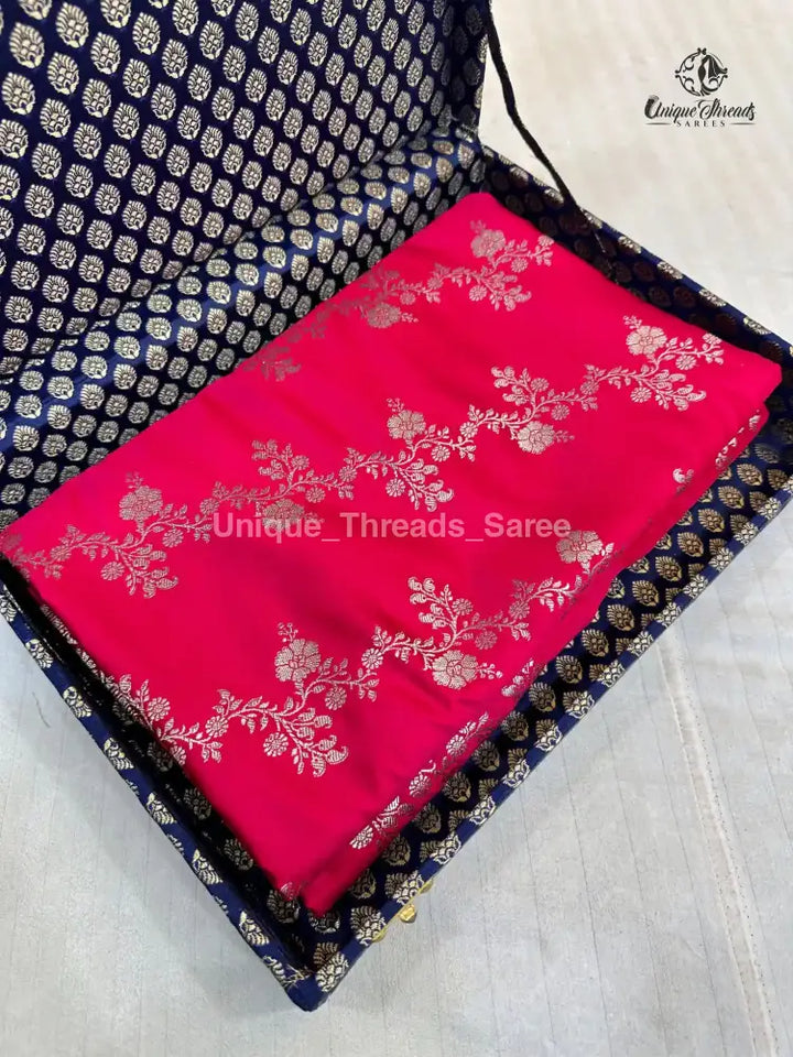 Rani Pink Mashru Katan Silk Leheriya Weave Banarasi Saree