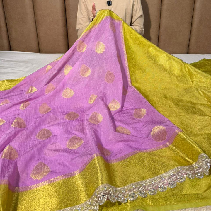 Dusty Lavender Matka Silk Pearl Gota Designer Saree