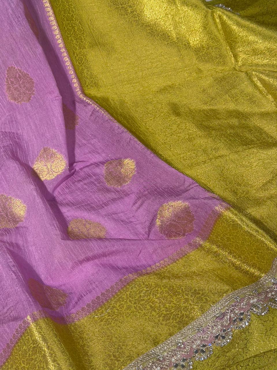 Dusty Lavender Matka Silk Pearl Gota Designer Saree