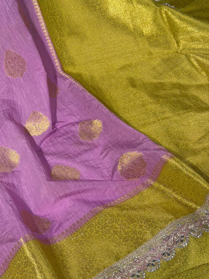 Dusty Lavender Matka Silk Pearl Gota Designer Saree