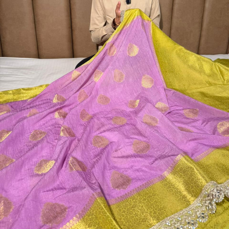Dusty Lavender Matka Silk Pearl Gota Designer Saree