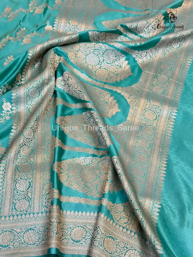 Sea Green Mashru Katan Silk Leheriya Weave Banarasi Saree