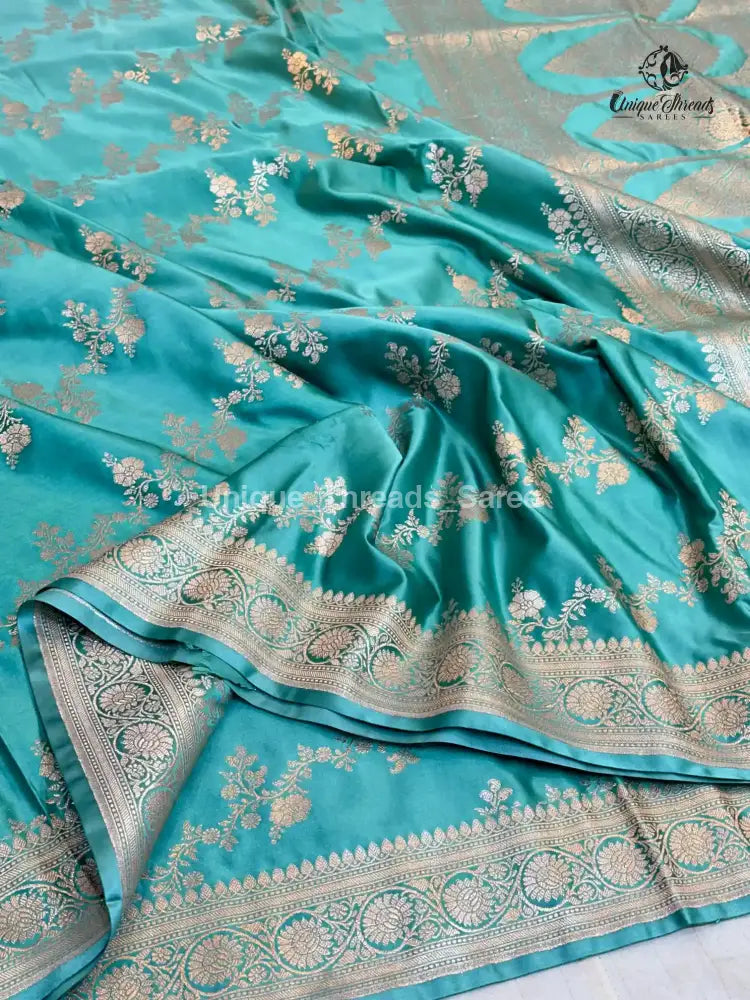 Sea Green Mashru Katan Silk Leheriya Weave Banarasi Saree