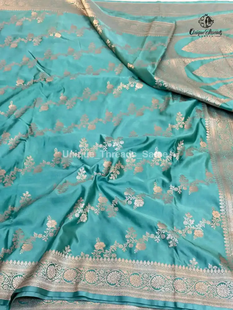 Sea Green Mashru Katan Silk Leheriya Weave Banarasi Saree