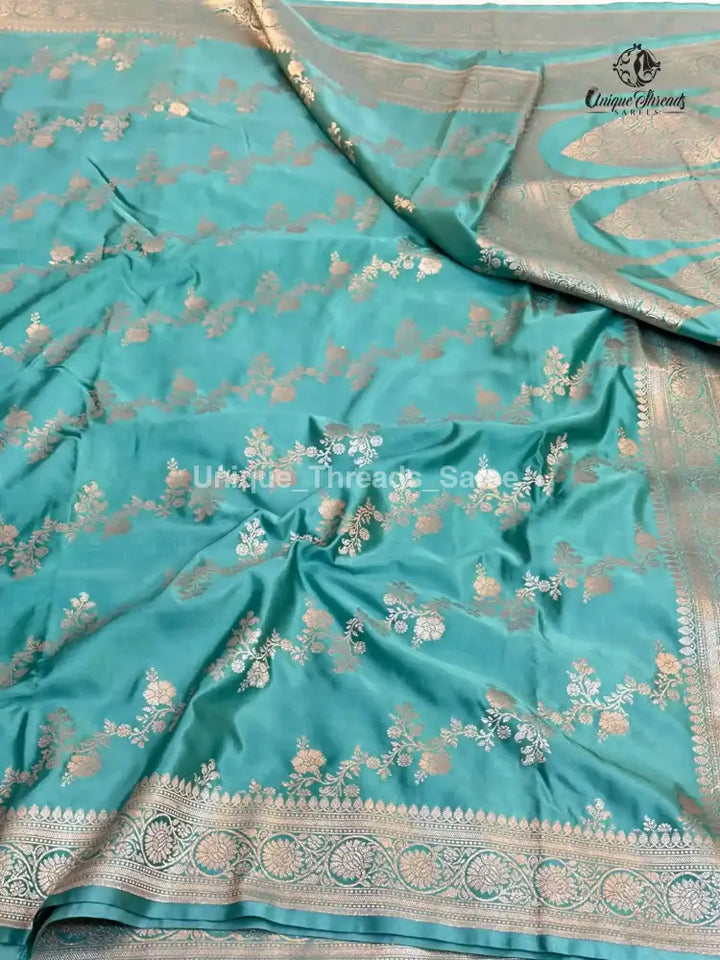 Sea Green Mashru Katan Silk Leheriya Weave Banarasi Saree