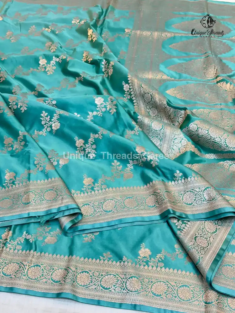 Sea Green Mashru Katan Silk Leheriya Weave Banarasi Saree