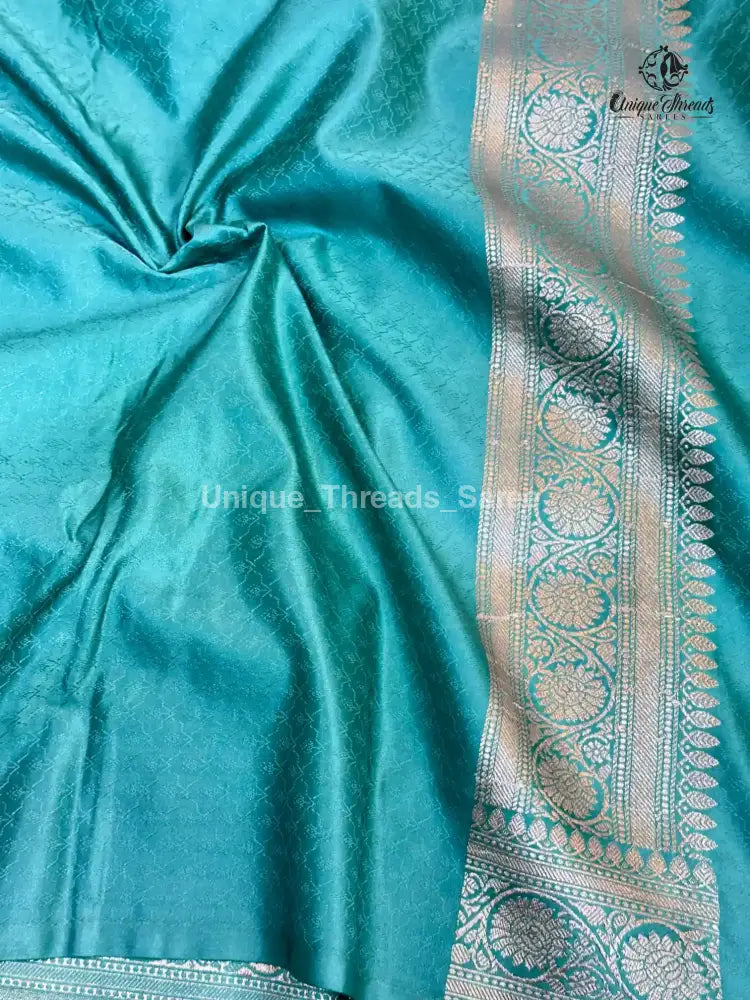 Sea Green Mashru Katan Silk Leheriya Weave Banarasi Saree