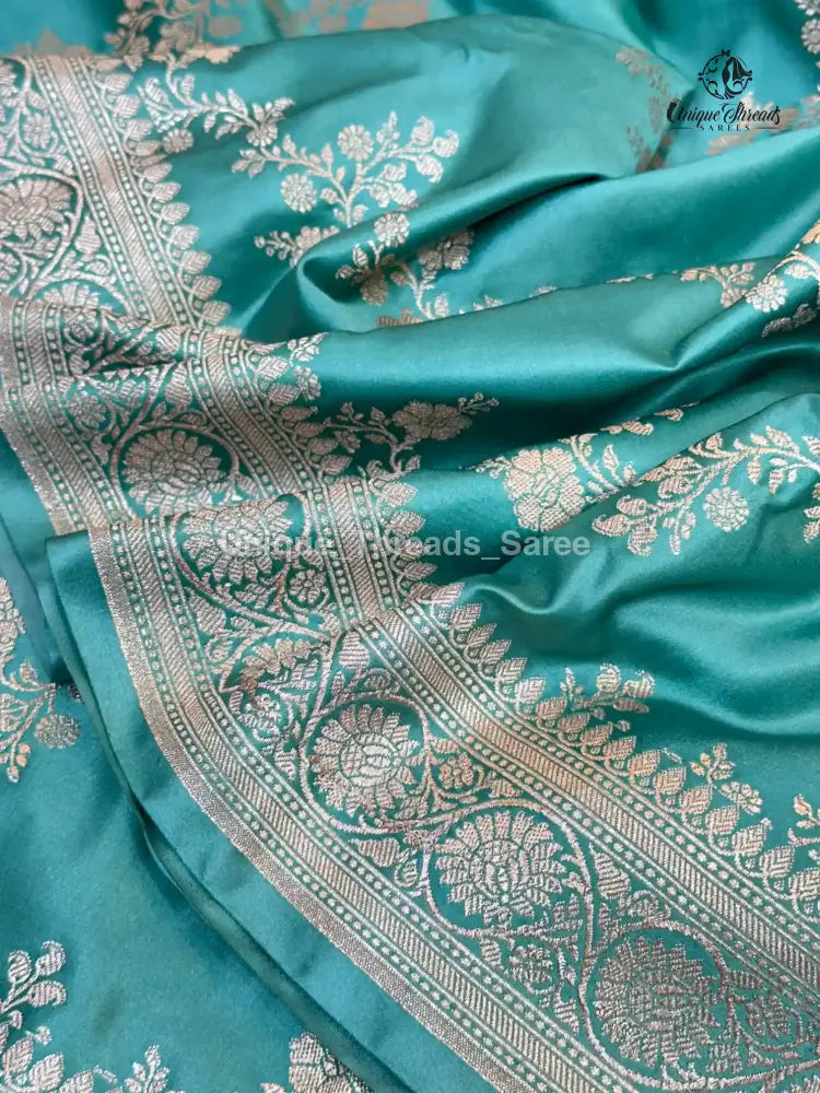 Sea Green Mashru Katan Silk Leheriya Weave Banarasi Saree