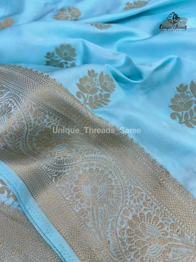 Sky Blue Mashru Katan Zari Buta Banarasi Saree