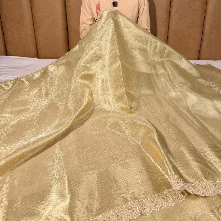 Light Gold Embossed Kanjivaram TIssue Designer Saree 