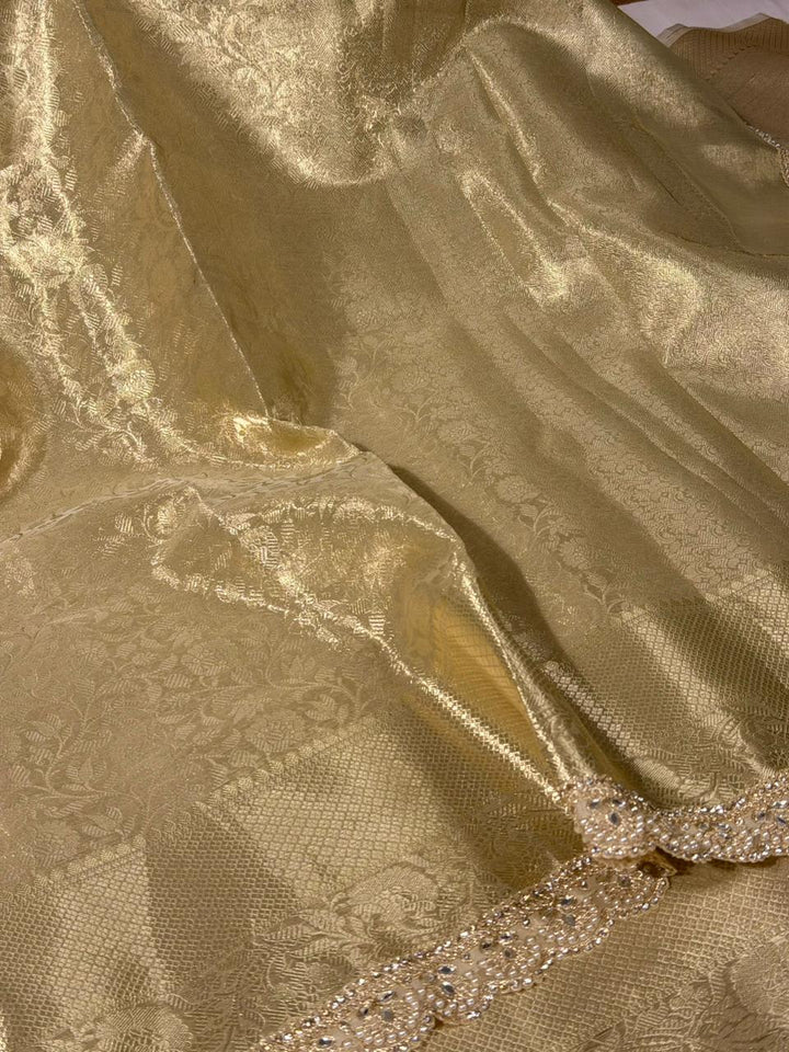 Light Gold Embossed Kanjivaram TIssue Designer Saree 