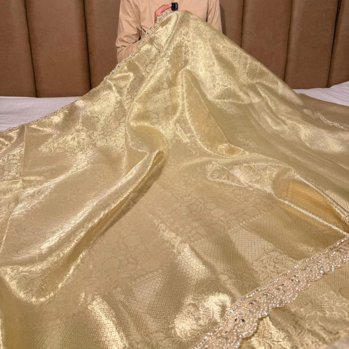 Light Gold Embossed Kanjivaram TIssue Designer Saree 