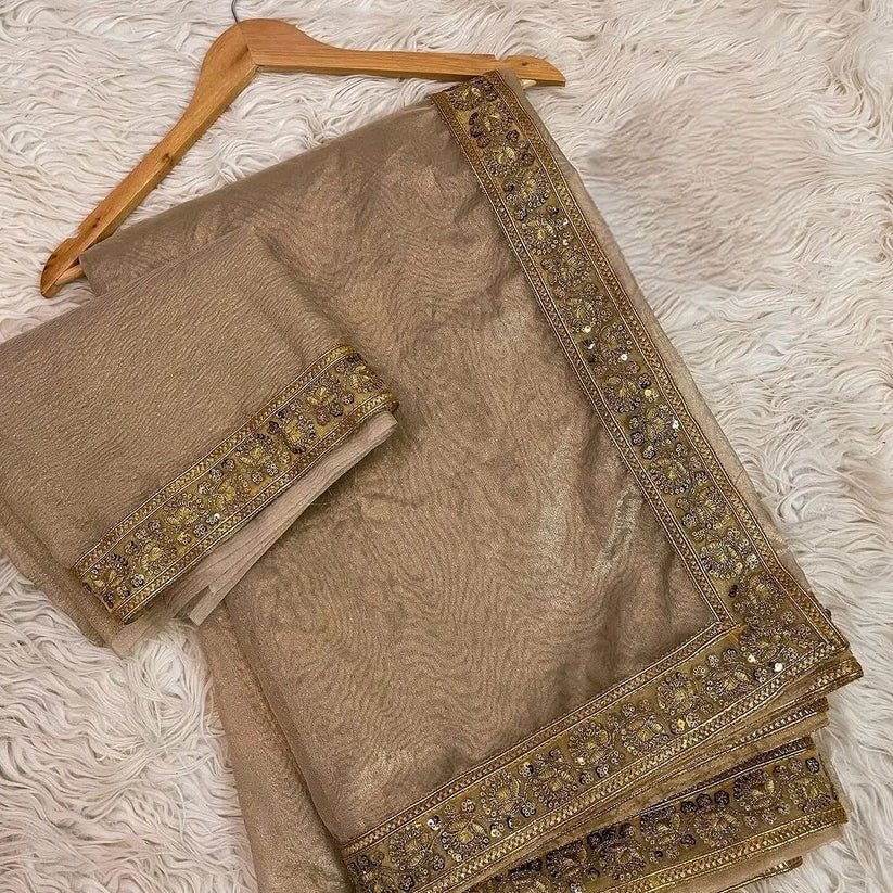 Premium jahnvi Kapoor Inspired Tissue silk saree – Unique Threads Sarees