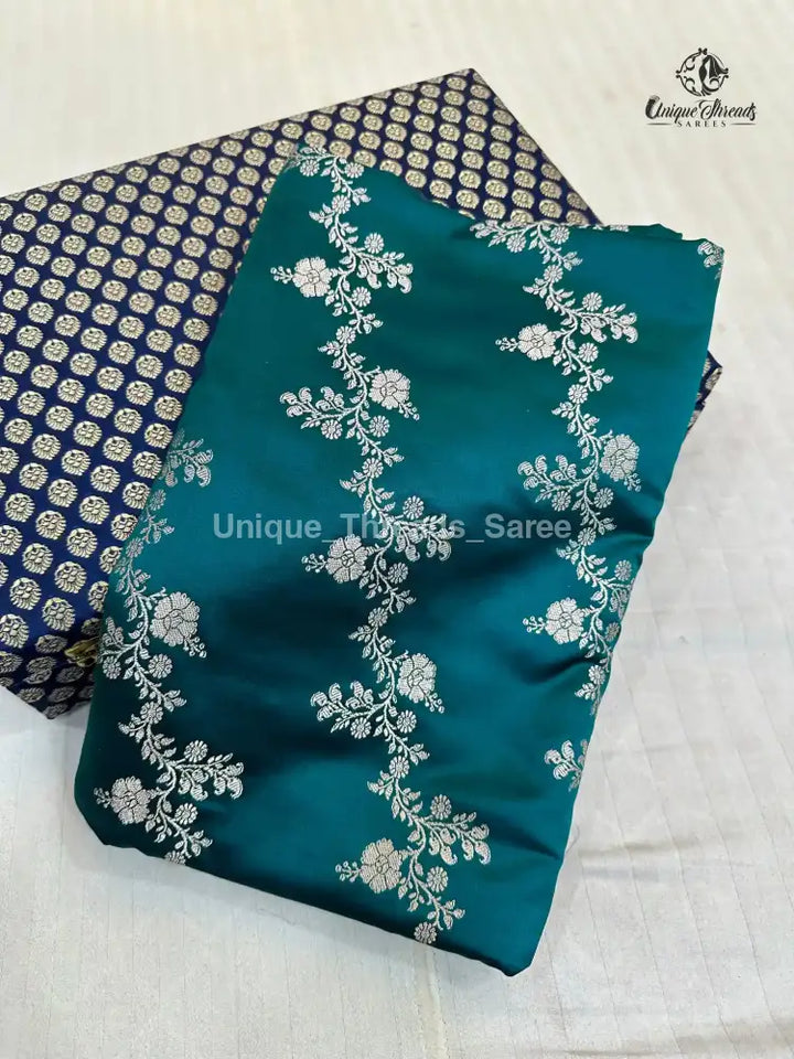 Turquoise Blue Mashru Katan Silk Leheriya Weave Banarasi Saree