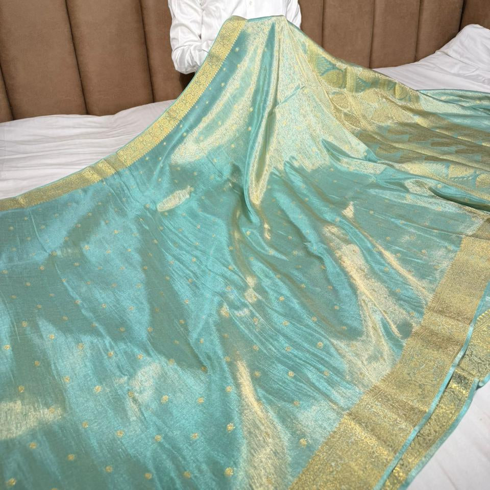 Sea Green Breathable Soft Tissue Banarasi Saree