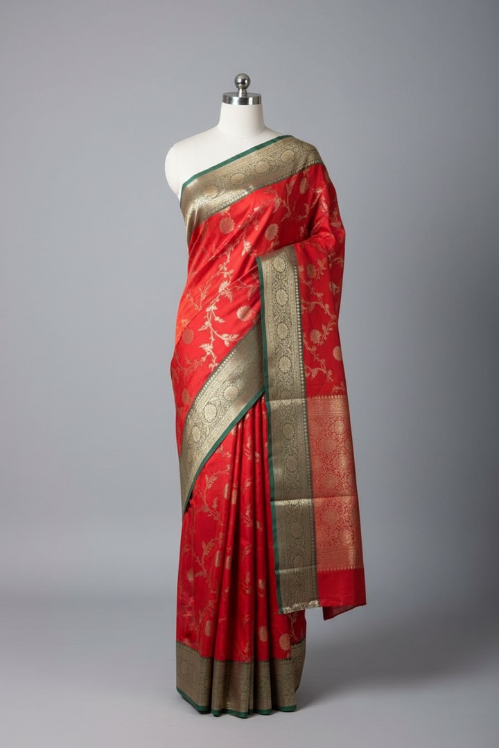 Premium Banarasi Soft Silk Saree With Rich Zari Pallu And Blouse