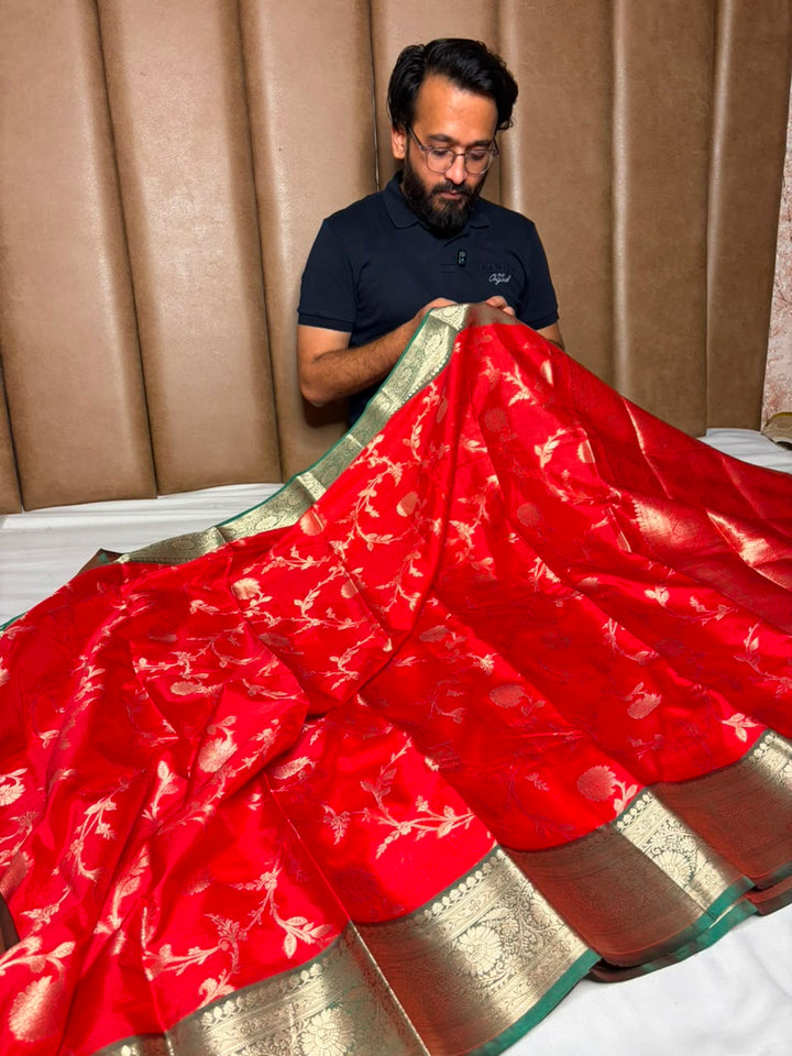 Premium Banarasi Soft Silk Saree With Rich Zari Pallu And Blouse