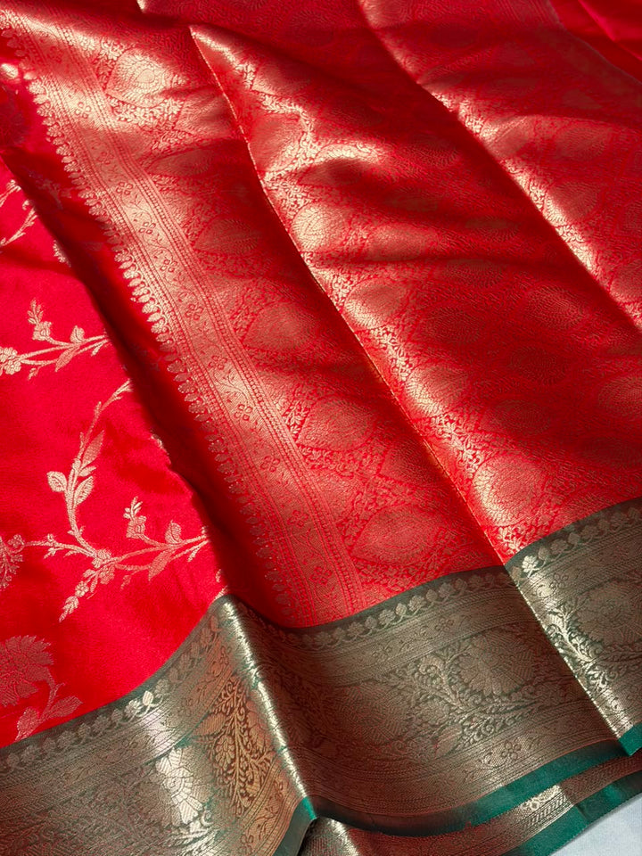 Premium Banarasi Soft Silk Saree With Rich Zari Pallu And Blouse