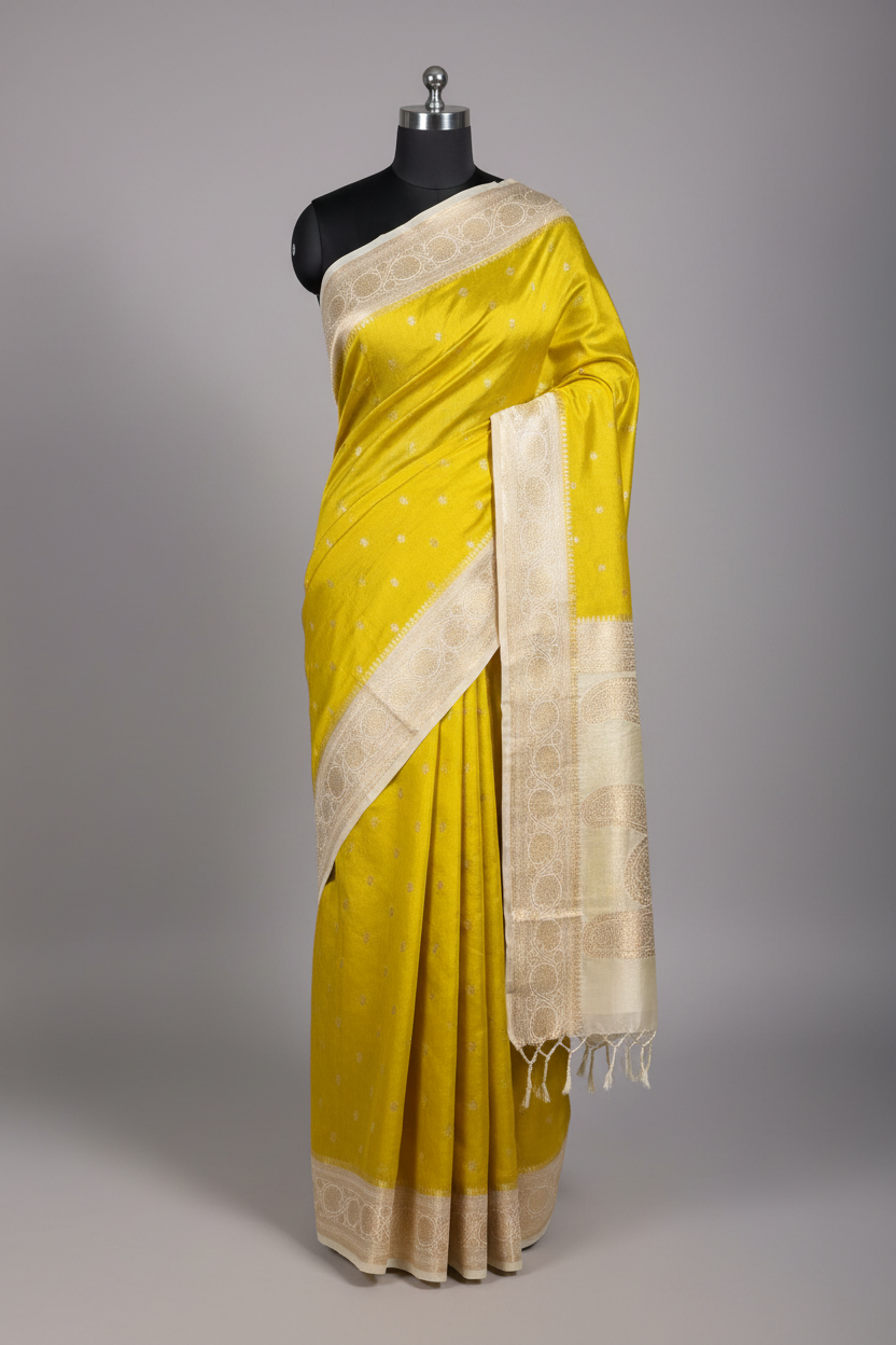 Mehendi Ivory Traditional Soft Georgette Banarasi Saree