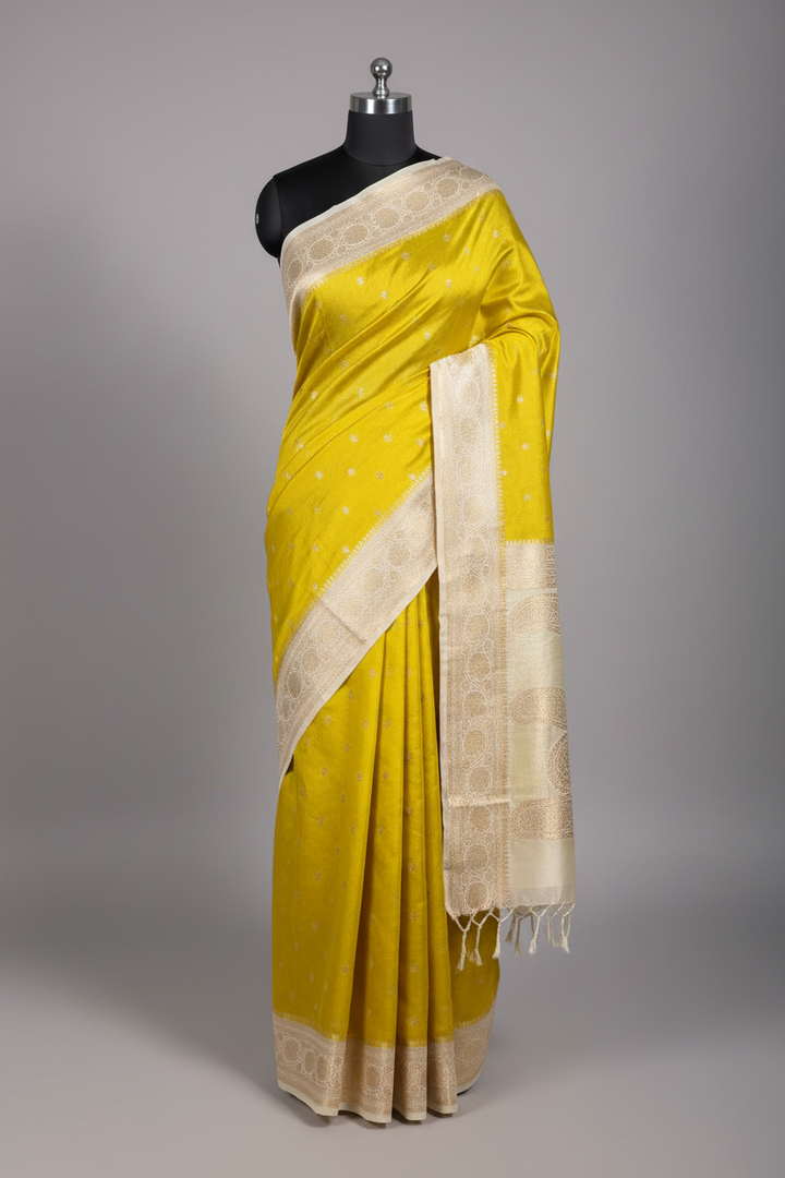 Mehendi Ivory Traditional Soft Georgette Banarasi Saree