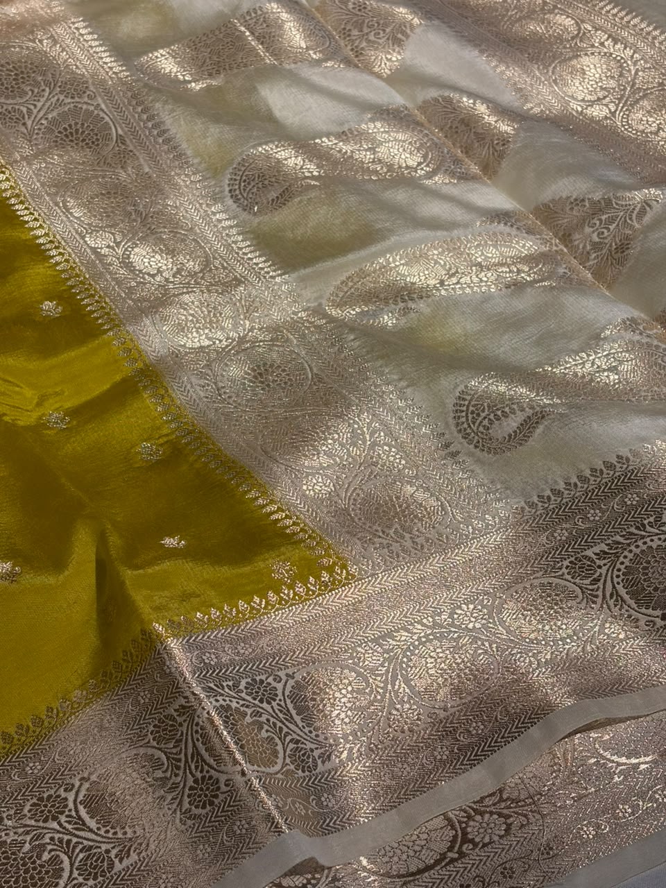 Mehendi Ivory Traditional Soft Georgette Banarasi Saree