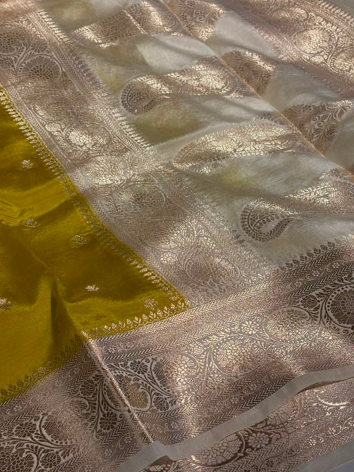 Mehendi Ivory Traditional Soft Georgette Banarasi Saree