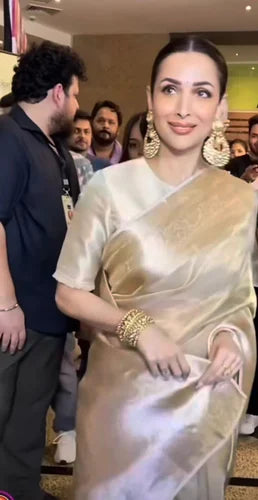 Water Gold colour Malaika Arora Inspired Tissue Silk Saree