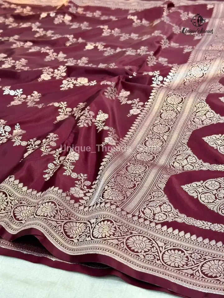 Wine Mashru Katan Silk Leheriya Weave Banarasi Saree