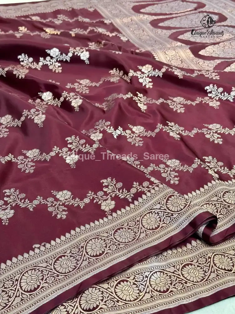 Wine Mashru Katan Silk Leheriya Weave Banarasi Saree