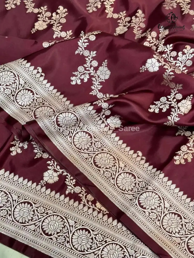 Wine Mashru Katan Silk Leheriya Weave Banarasi Saree