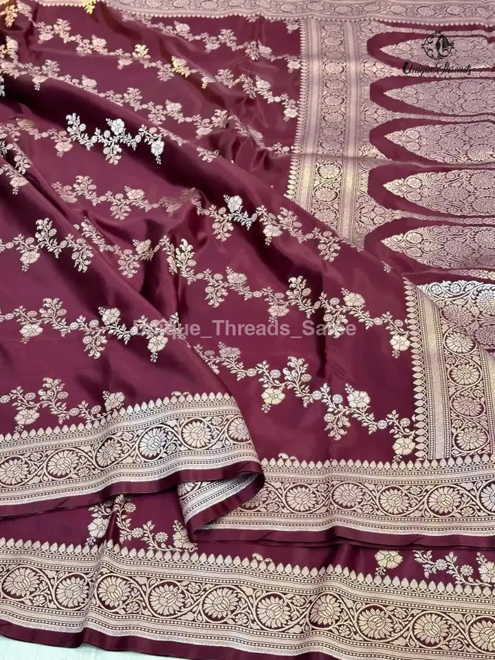 Wine Mashru Katan Silk Leheriya Weave Banarasi Saree